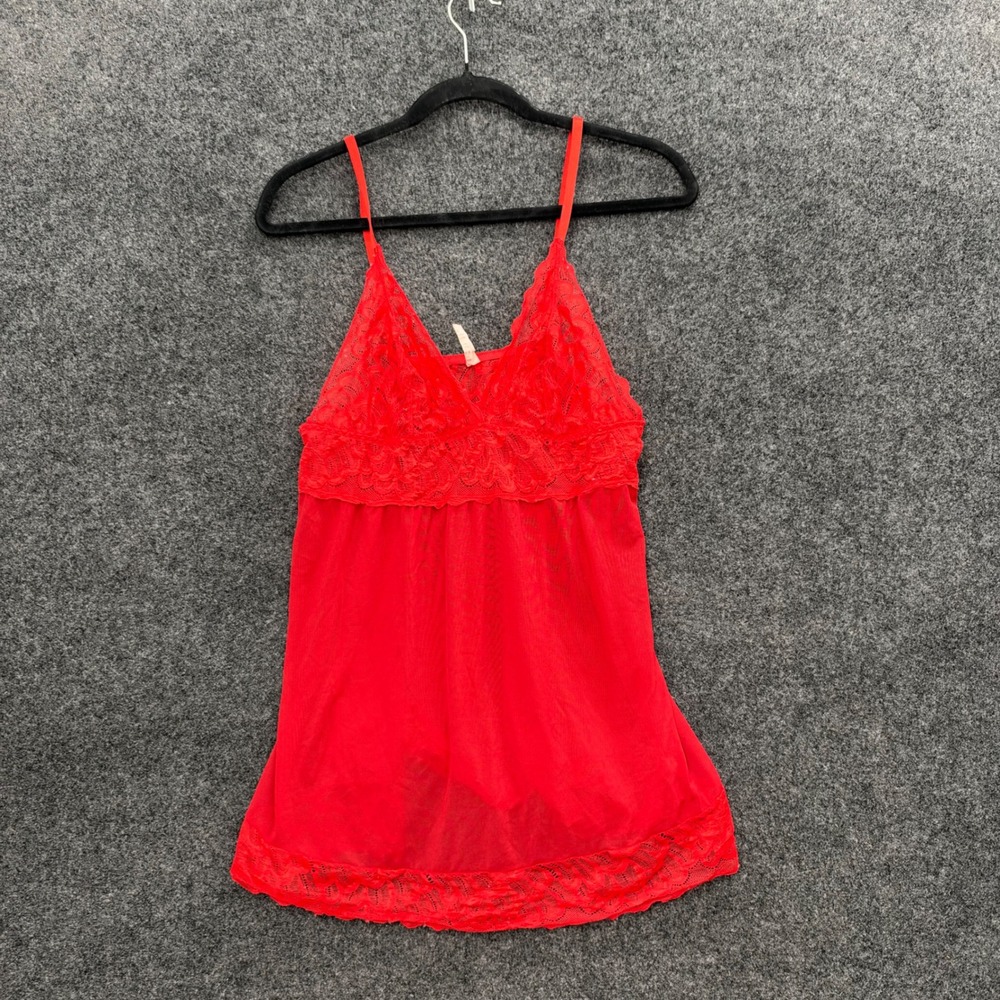 Vintage Red Lace Mesh Babydoll Chemise Lingerie XL Red Sheer Nightgown